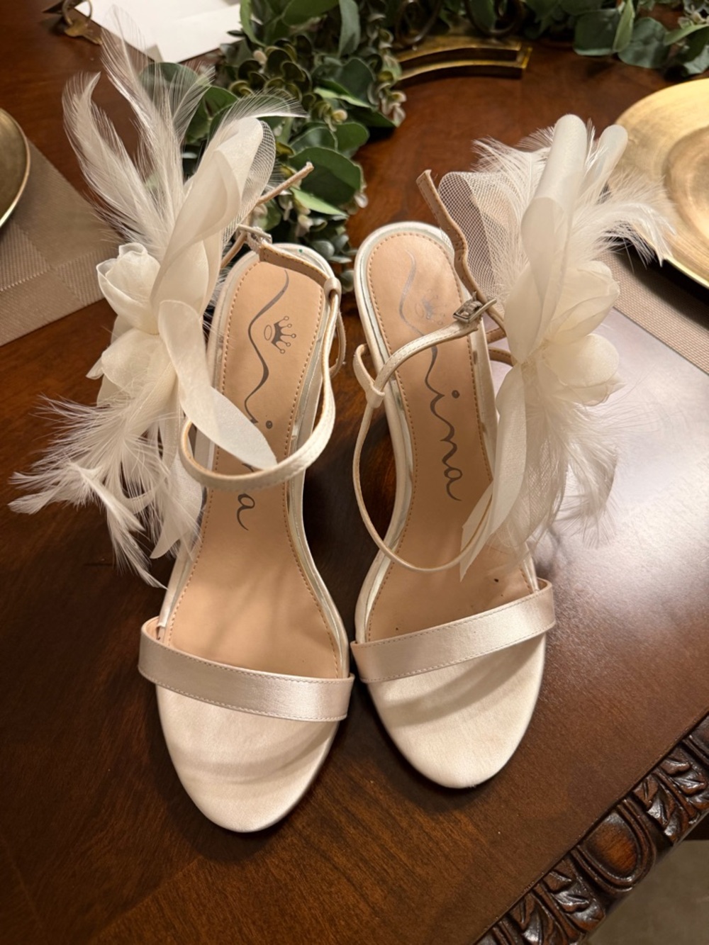 Nina Ivory Feather Evening Heels